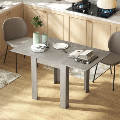 HOMCOM 55" Extendable Dining Table for 4-6 Person, Kitchen Table with PU Handle and Felt Pads for Small Spaces, Grey