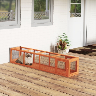 PawHut 79" Long Cat Tunnel, Cat shelter L- Shape with Extendable Design, Cat Enclosure for Indoor/Outdoor Use, Orange