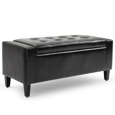 HOMCOM Storage Ottoman Bench, PU Leather Upholstered Bench with Tufted Design, Black