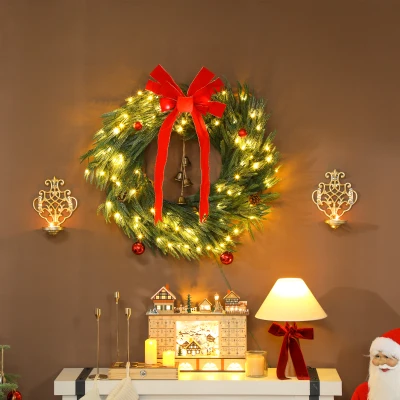 HOMCOM 36" Prelit Christmas Wreath with LED Lights & Ornaments, Green