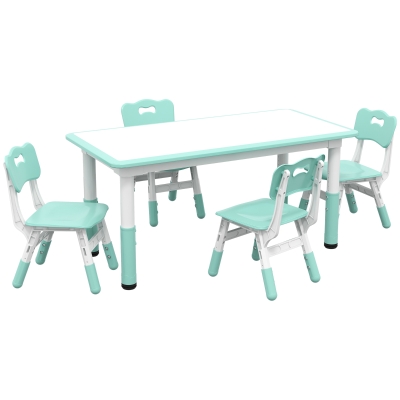 Qaba Kids Table & Chair Set, 5-Piece Adjustable Height, Green