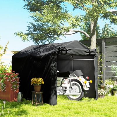 Outsunny Outdoor Storage Shed, UV Resistant Bike Tent with Roll-up Zipper Door, Portable Shed for Bike, Motorcycle, Black