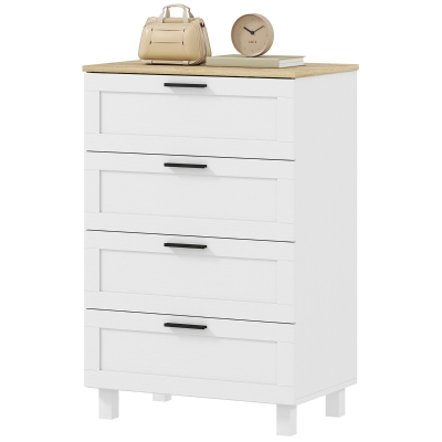 HOMCOM Dresser for Bedroom with 4 Drawers, Chest of Drawers with Solid Wood Legs for Closet, Living Room, Entryway, White