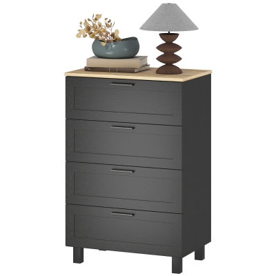 HOMCOM Dresser for Bedroom with 4 Drawers, Chest of Drawers with Solid Wood Legs for Closet, Living Room, Entryway, Black