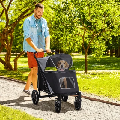 PawHut Dog Stroller for Pets up to 66 lbs, Foldable, Gray