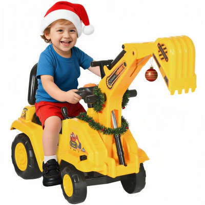 HOMCOM NO POWER 3 in 1 Ride On Toy Excavator Digger Scooter Pulling Cart Pretend Play Construction Truck