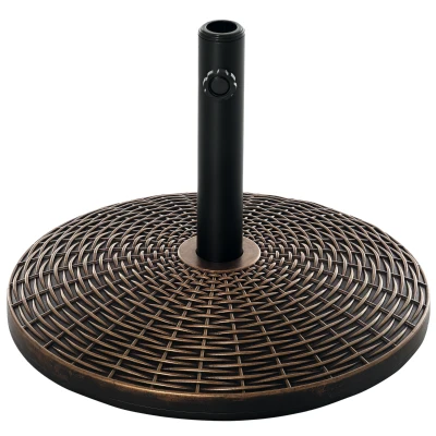 Outsunny 55 lbs Round Cement Patio Umbrella Base 21" Heavy Duty HDPE Parasol Umbrella Stand Holder with Rattan Design for Patio, Outdoor, Backyard, Bronze