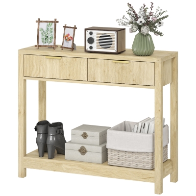 HOMCOM 35" Console Table with Storage Drawers & Shelf, Natural