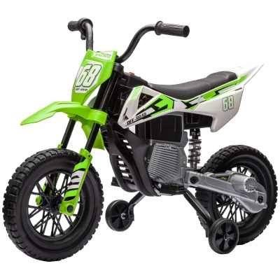 Qaba 12V Kids Dirt Bike, Electric Motorcycle with Twist Grip Throttle, Training Wheels, Rear Suspension & Music, Green