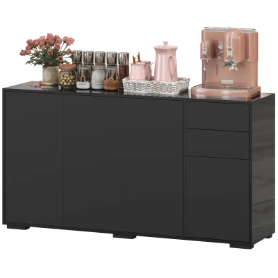 HOMCOM Kitchen Sideboard Storage Cabinet, Modern Coffee Bar Cabinet with Push-Open Design and 2 Drawers for Living Room, Black