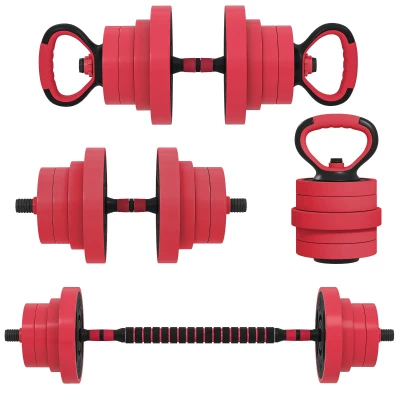 Soozier 88lbs 4-in-1 Adjustable Weight Dumbbell Set, Barbell, Kettlebell, Push Up Stand, Red