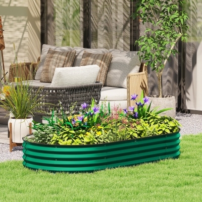 Outsunny 6' x 3' x 1' Large Outdoor Planter Box, Galvanized Raised Garden Bed with Metal Plant Stake, Green