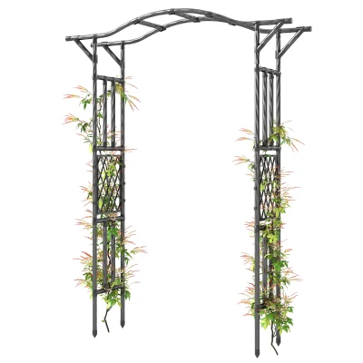 Outsunny Garden Arch Outdoor Trellis Arbor with Extended Top, 66.9" x 15.7" x 90.6", Black