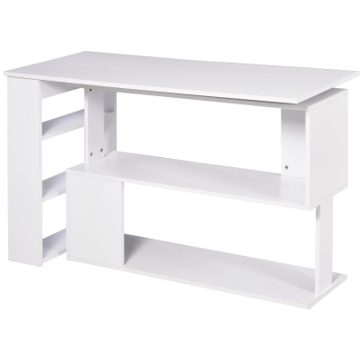 HOMCOM 360° Rotating L-Shaped Office Desk with Storage, White