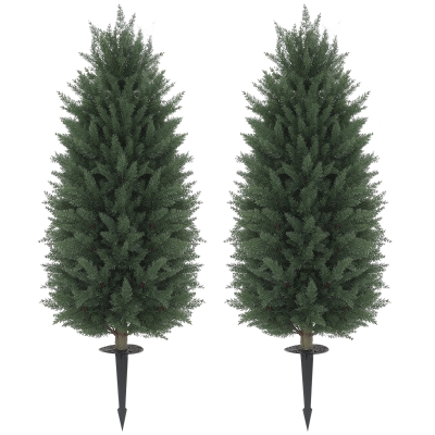 HOMCOM Set of 2 13.8" Artificial Cypress Trees, UV Resistant