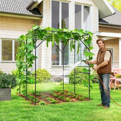 Outsunny Garden Arch Trellis, 6.4FT Tall Metal Plant Support Trellis Archway with Climbing Net for Climbing Plants