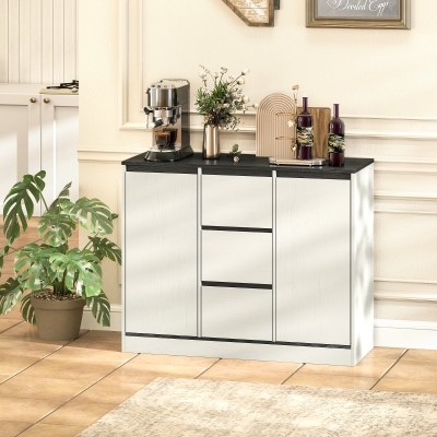 HOMCOM Buffet Cabinet with Soft-Close Hinges, Modern Sideboard with 3 Drawers and 2 Adjustable Shelves, White Wood Grain
