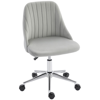 Vinsetto Vanity Chair for Makeup, Velvet Comfy Office Chair with Adjustable Height, Swivel Wheels for Bedroom, Living Room, Grey