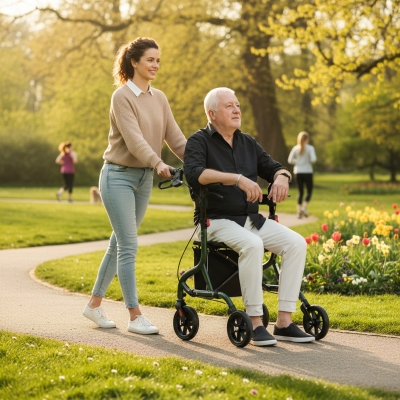 HOMCOM Foldable Rollator Walker with Seat for Seniors, Lightweight Rolling Walker with Adjustable Handles, Green