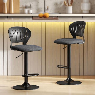 HOMCOM Bar Stools Set of 2, Modern Swivel Counter Height Barstools with Footrest and Hollow Backrest, Black