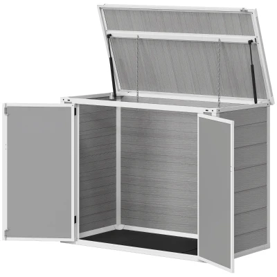 Outsunny 41 Cu. Ft. Outdoor Storage Shed, Outdoor Horizontal Trash Can Storage with Chain Lid, Lockable Storage Box, Grey