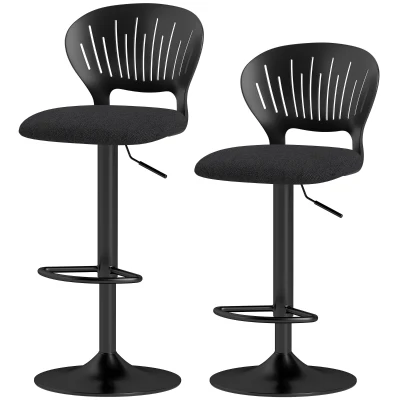 HOMCOM Bar Stools Set of 2, Modern Swivel Counter Height Barstools with Footrest and Hollow Backrest, Black