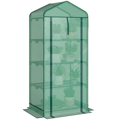 Outsunny Mini Greenhouse with Screen Roof, Portable Small Greenhouse with Roll-Up Zipper Door, 27.6" x 19.7" x 62.2", Green