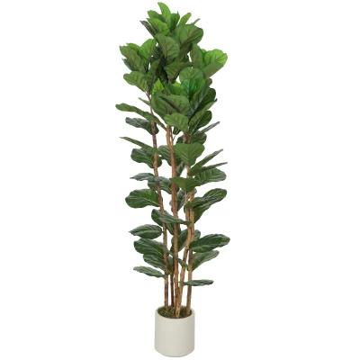 HOMCOM 6FT Artificial Fiddle Leaf Fig Tree, Fake Potted Tree with Solid Wood Trunks and Lifelike Leaves for Indoor Decor, Green