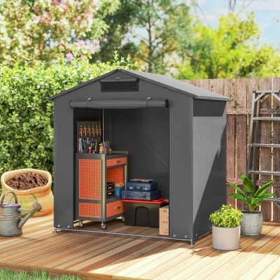 Outsunny 6' x 4' Portable Shed, Waterproof Bike Tent with Roll-up Zipper Door, Vent and Galvanised Metal Frame, Dark Grey