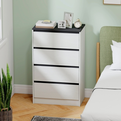 HOMCOM Tall Chest of Drawers, 4 Drawer Dresser for Bedroom, Living Room, Hallway, Modern Storage Cabinet, White Wood Effect