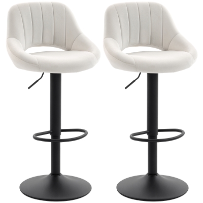 HOMCOM Bar Stools Set of 2, Swivel Counter Height Barstools with Adjustable Height, Plush Upholstered Bar Chairs with Round Metal Base and Footrest, Cream