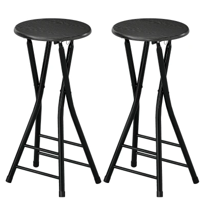 HOMCOM Set of 2 Foldable Barstools, Counter Height Bar Stools with Footrest and Steel Legs for Kitchen Island, Black