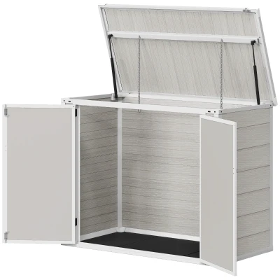 Outsunny 41 Cu. Ft. Outdoor Storage Shed, Outdoor Horizontal Trash Can Storage with Chain Lid, Lockable Storage Box, Light Grey
