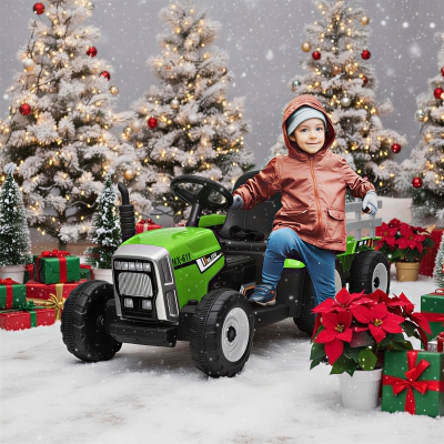 Aosom 12V Kids Ride on Tractor with Trailer, Battery Powered Electric Kids Car with Remote Control, Music Start up Sound and Horn, USB, LED Lights, Green