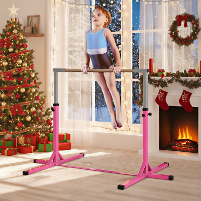 Soozier Professional Gymnastics Bar for Kids, Toddler Home Gymnastics Equipment with 13-level Adjustable Height, Pink