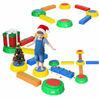 Outsunny 8pcs Balance Beam for Kids, 4 Sensory Pads and 4 Beams with Non-slip Surface & Bottom, Stackable Stepping Stones Kids for Boys Girls 3-6 Years, Multicoloured