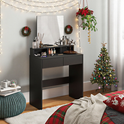 HOMCOM Makeup Vanity Desk with Mirror, for Bedroom, Modern Dressing Table with Drawers, Compartments, Black