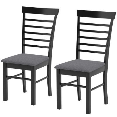 HOMCOM Farmhouse Upholstered Dining Chairs Set of 2, Black/Gray