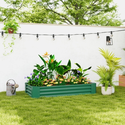 Outsunny 6 x 3 x 1ft Galvanized Raised Garden Bed, Reinforced Outdoor Planter Box with Open Bottom, Green