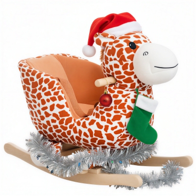 Qaba Kids Rocking Horse Giraffe Ride-On Toy with Sound, Brown