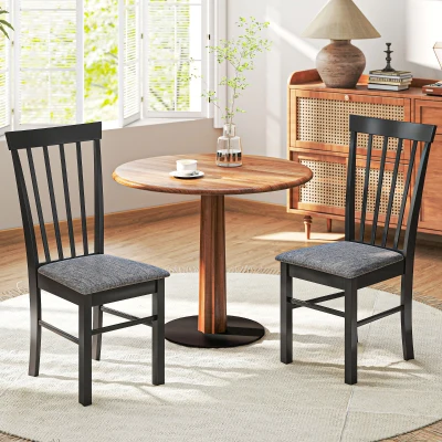 HOMCOM Farmhouse Upholstered Dining Chairs Set of 2, Black/Gray