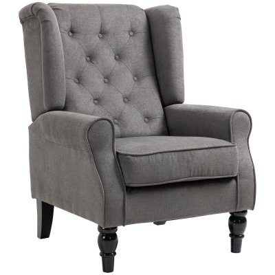 HOMCOM Wingback Accent Chair, Tufted Lounge with Wood Legs, Dark Gray