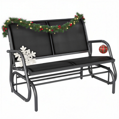 Outsunny 2-Person Outdoor Glider Bench, Black Rocking Loveseat