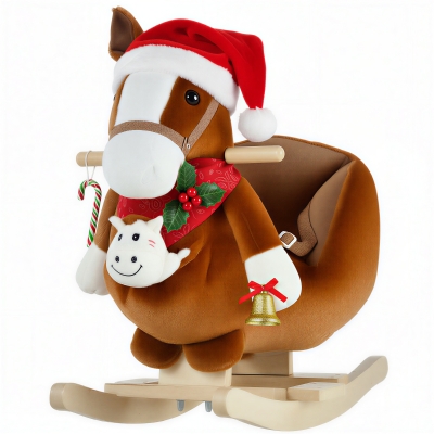 Qaba Kids Rocking Horse Toy with Lullaby, Plush Fabric, Brown