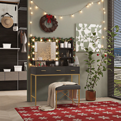 HOMCOM Illuminated Dressing Table, LED Vanity Table with Mirror, 3 Drawers and Storage Shelves for Bedroom, Black