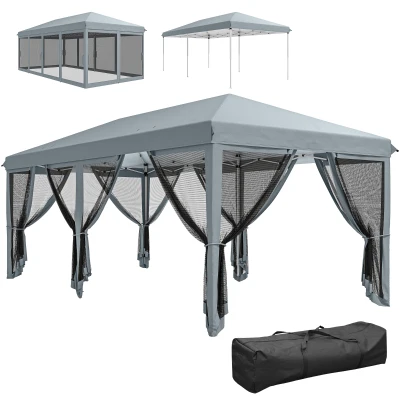 Outsunny 10' x 20' Pop Up Canopy Tent Gazebo with Removable Mesh Sidewall Netting, Carry Bag for Backyard Patio Outdoor, Grey
