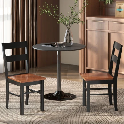 HOMCOM Farmhouse Dining Chairs, Set of 2 Rubber Wood, Black