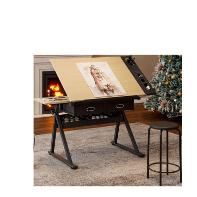 Adjustable Drafting Table Desk with Tilt Top, Maple
