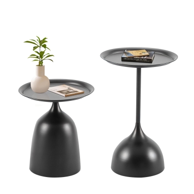 Metal Side Table with Raised Edges and Wipe-Clean Surface, Black