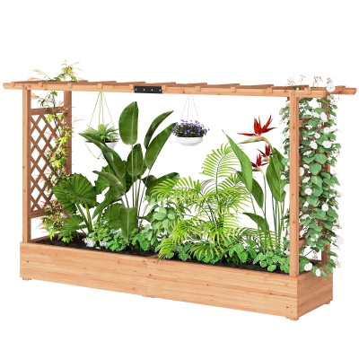 Outsunny Wooden Planter Box with Trellis and Drainage Holes
